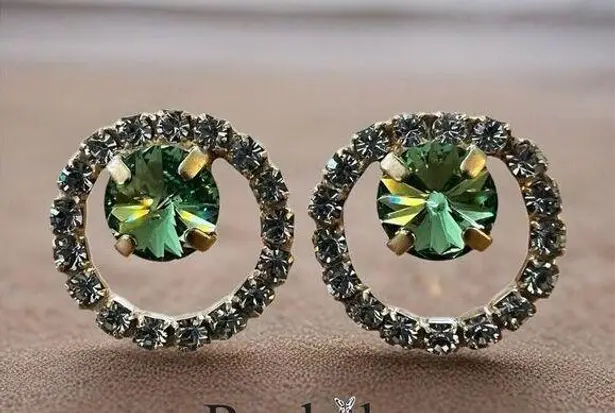 Handcrafted earrings with peridot and clear Swarovski crystals super sparkly Green