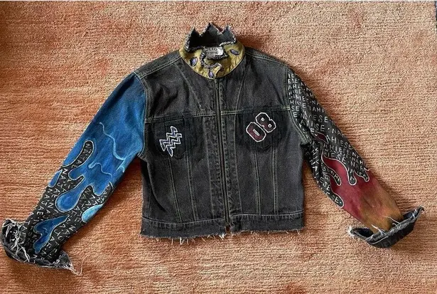 CLIO PETITES painted Women’s Denim Zippers Jacket Size 8 Blue