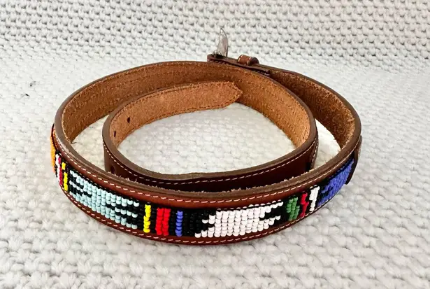 Justin Boots Justin USA Top Grain Cowhide Tan Leather Aztec Beaded Slim Vintage Belt 30 513TN