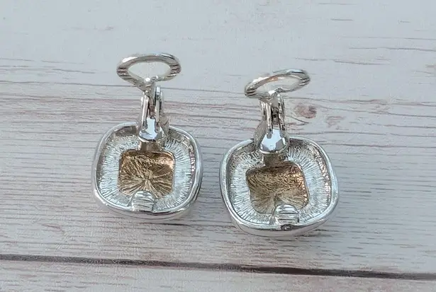 Vintage Clip On Earrings Silver Tone & Antique Gold Tone