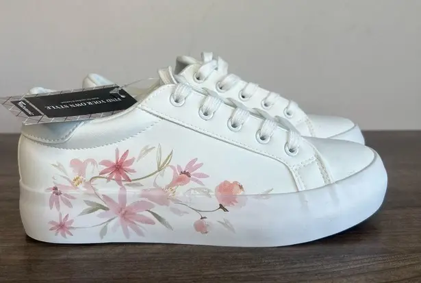 JABASIC Classic Lace Up Platform Floral Print Women's Shoe Size 8 #B1649A White