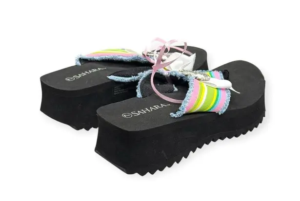 Handmade: new SOTM ❤︎︎ Striped Heart Crystal Embellished Platform Sandals ❤︎︎ 7M Black Size 7