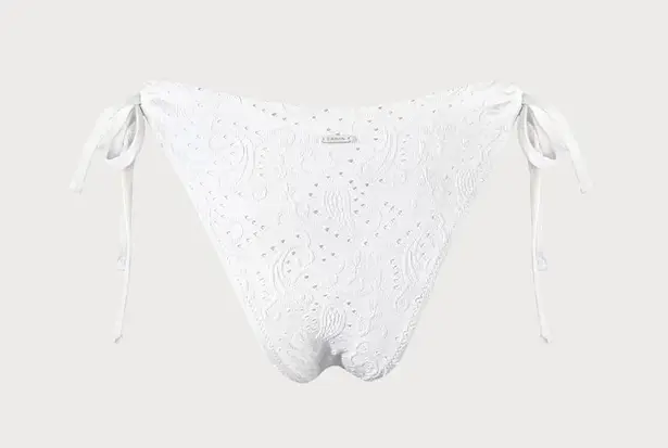 Berlook Textured Twist Bralette Bikini Top and Textured Tie Bikini Bottom 50 White Size M