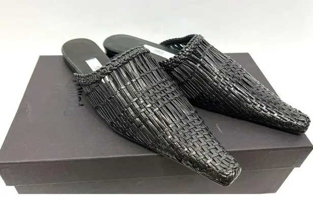 MIISTA Erica Woven Leather Pointed Toe Mules Black Size 6