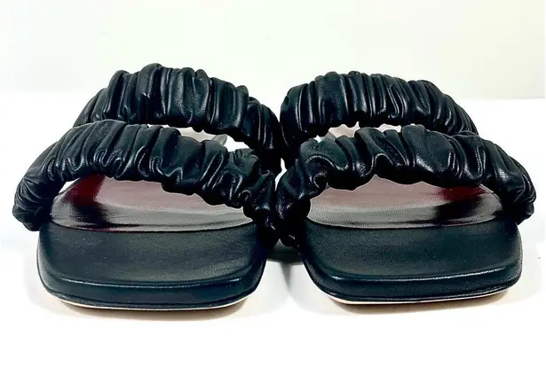 Staud Maya Ruched Slide Sandals Black EU 40 NEW Leather Double Strap Logo Size 9.5