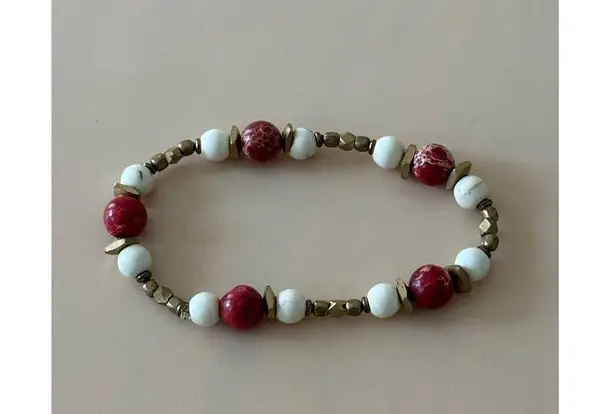 Fashion Retro Bracelet Red & Brass Boho, Beaded stretchy Bangle Stackable