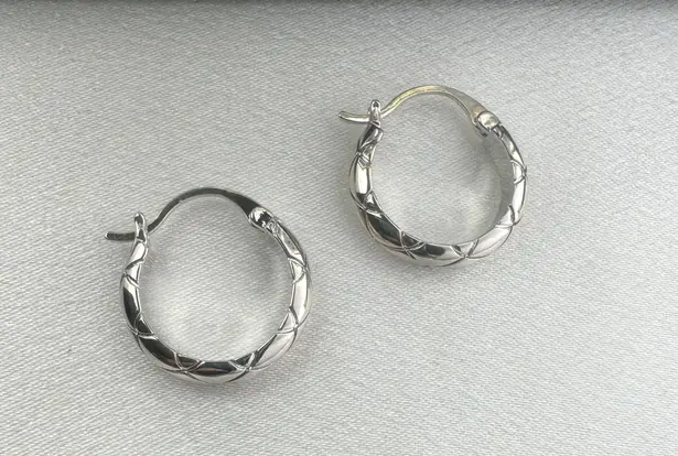 Polished Metal Texture Silver Hoop Earrings for Women