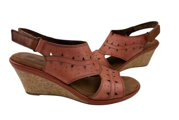 Cobb Hill Rockport Janna Slingback Wedge Sandal Womens 9 Comfort Coastal Grandma Orange