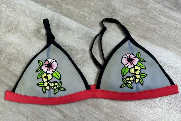 Triangl Floral Denim Neoprene Bikini Top Size Large