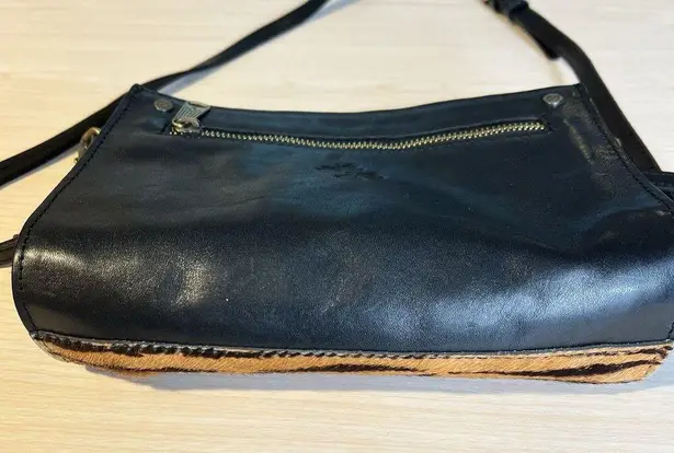 Patricia Nash Rectangle Tiger Calf Hair Black Leather Crossbody Bag Festival