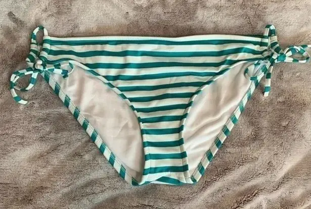 Mossimo Bikini Womens Large Green White Striped Bottom Swimwear Side Ties Beach