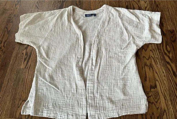 Denim & Co Beach Women's Swim Cover up Open Front Gauze 100% Cotton Khaki Beige Tan Size M