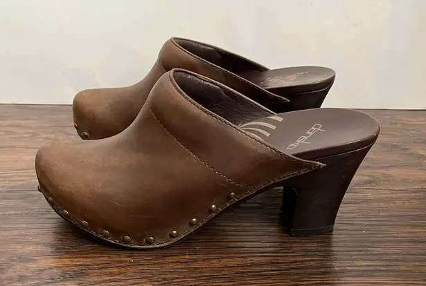 Dansko  Rae Leather Wooden Clog Mule Heels