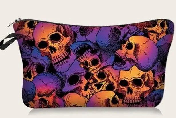 Skull Halloween 80’s Zipper Makeup Bag New