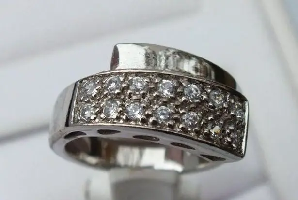 Charming Women's Silver CZ Ring With Wrap Around Design, Size 8