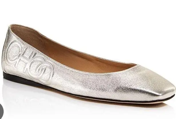 Jimmy Choo  Gwenevere Square-toe Flats in Silver Metallic Leather