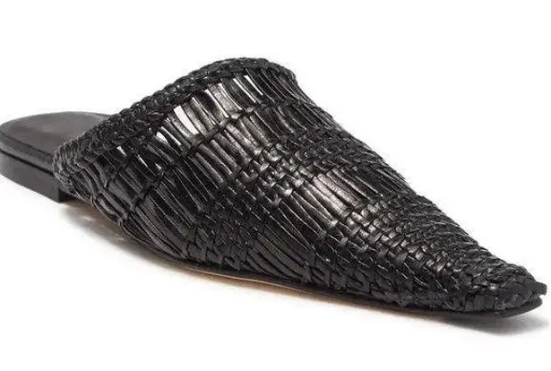 MIISTA Erica Woven Leather Pointed Toe Mules Black Size 6