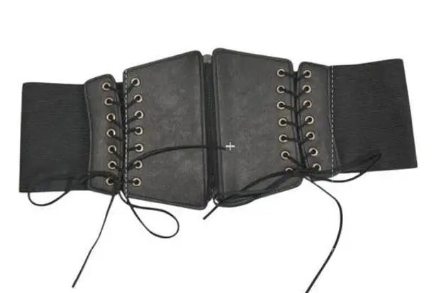 None Corset Black Zipper Front Elastic Belt Size S 33" Biker RenFest Bridgerton