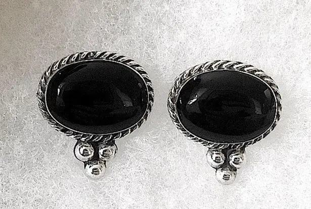 Onyx TAXCO Black Sterling Silver Southwest Post Backs Drop Earrings