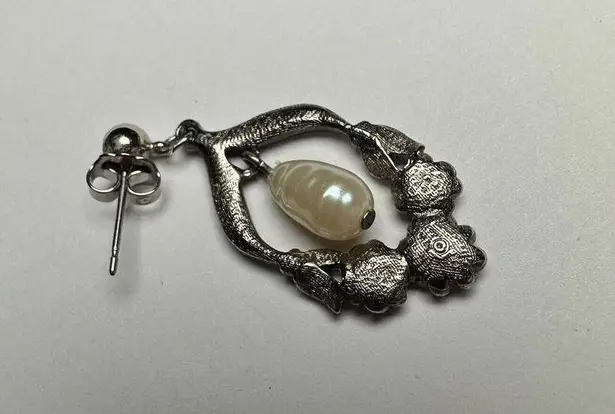 Avon Silver Tone Faux Pearl Rhinestone Pierced Dangle Drop Earrings