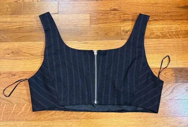 Avec Les Filles Womens XL Pin Stripe Suit Sleeveless Zip Crop Top Corporatecore