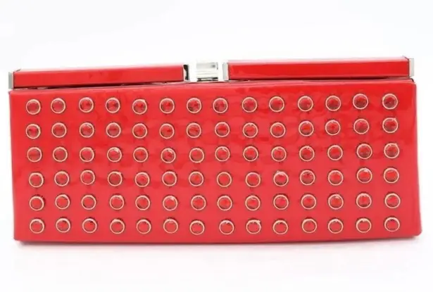 Hot in Hollywood Semi Rigid Red Clutch XL Patent Faux Leather Rhinestones NWT
