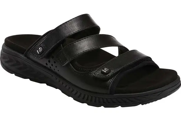 Earth Origins Women's Mira Loures Leather Adjustable Slide Sandal Black Size 7