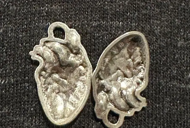 Human heart charms red enamel set of 4 Silver