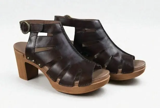 Dansko Demetra Heeled Open Toe Leather Sandal W's Sz 41 Brown Western City Chic