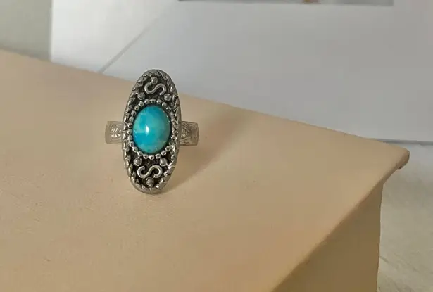 Sarah Coventry Oval Silver Turquoise Western Ring “S” Monogram Cabochon Cowgirl Jewelry