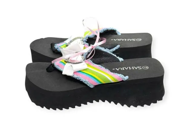 Handmade: new SOTM ❤︎︎ Striped Heart Crystal Embellished Platform Sandals ❤︎︎ 7M Black Size 7