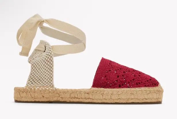 Soludos Women's The Lauren Lace Up Crochet Espadrilles Red Size 7-7.5