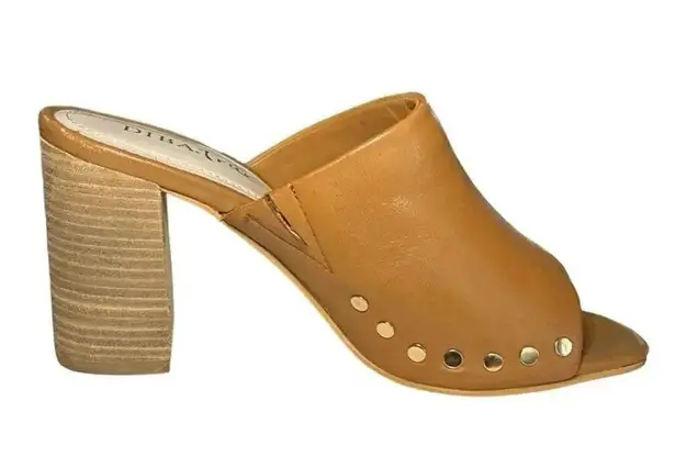 Diba True NWOT Women’s Twin Crest Leather Heeled Mules Tan Size 8