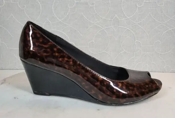 Comfort Plus by Predictions Womens Shoe 7.5 Brown Black Tortoise Peep Toe Wedge