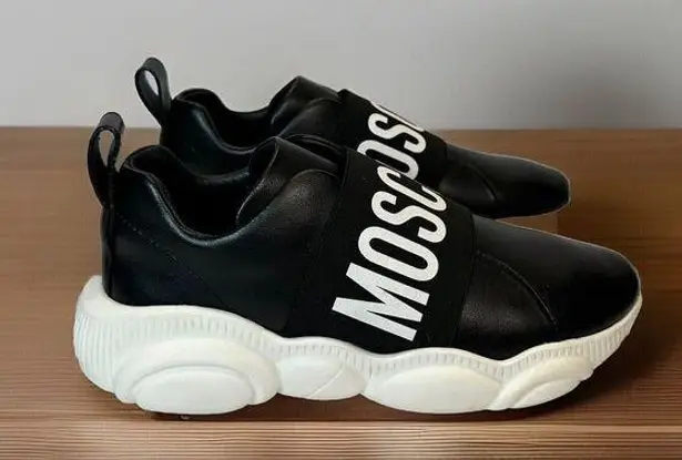 Moschino Logo Band Teddy Sole Women’s Black Leather Sneakers Size EU 35 US 5