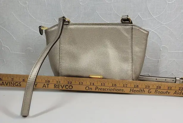 VTG Lauren RL Pebbled Cow Leather Purse 9.5" Rose Gold Silver Crossbody Bag