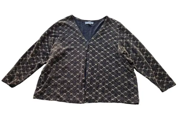 August Max Woman Cardigan Jacket Black Gold Metallic Size 2X stretch Formal