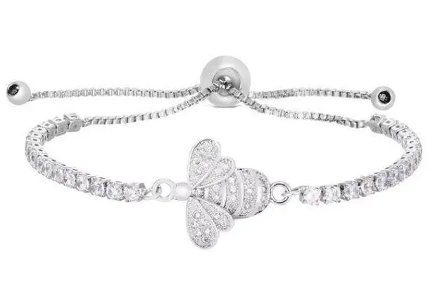 Macy's Cubic Zirconia Bee Adjustable Silver Bolo Bracelet NWT