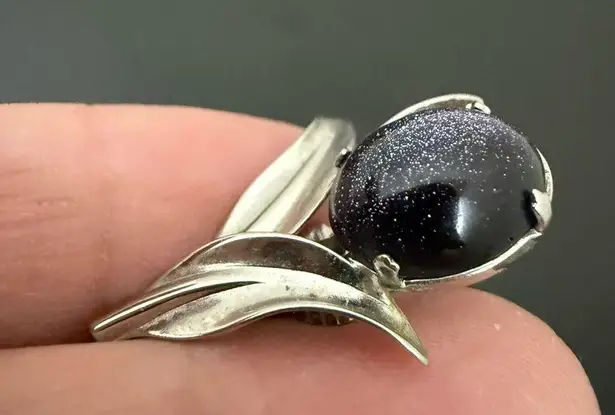 Handcrafted Unsigned Midnight Blue Goldstone Sunstone Gemstone Flower Earrings