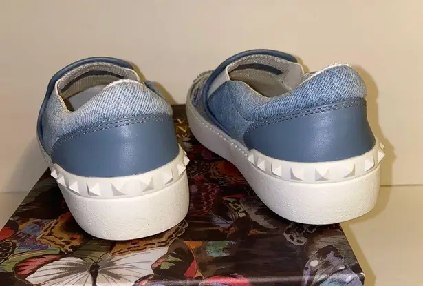 Valentino Garavani  Denim Blue Rock Stud Low top Butterfly Skater flat Sneaker 35