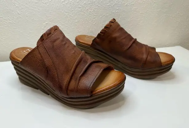 Miz Mooz Leather Slide Wedges Sandals Abbie Brandy, Size 38 (US 7.5)