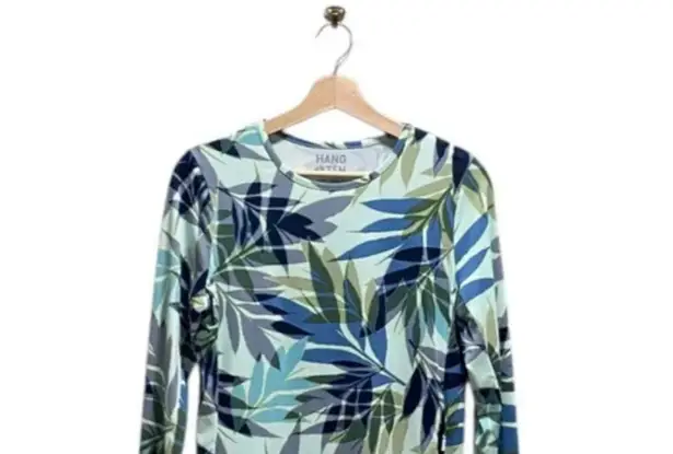 Hang Ten Awesome Sz S Rash Guard Top Blues Greens Palm Print Swimwear