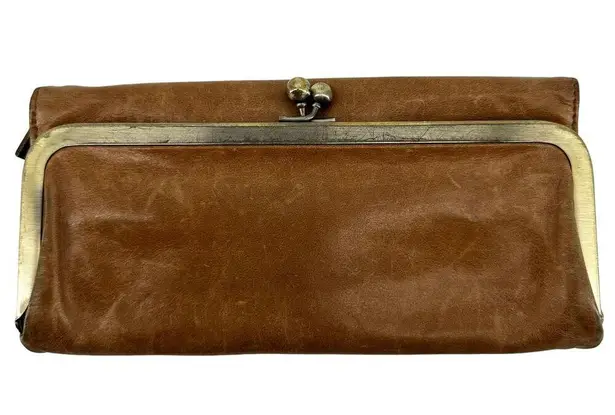 Hobo International Lauren Clutch Wallet Purse Floral Lined Leather Kiss Lock OS Brown