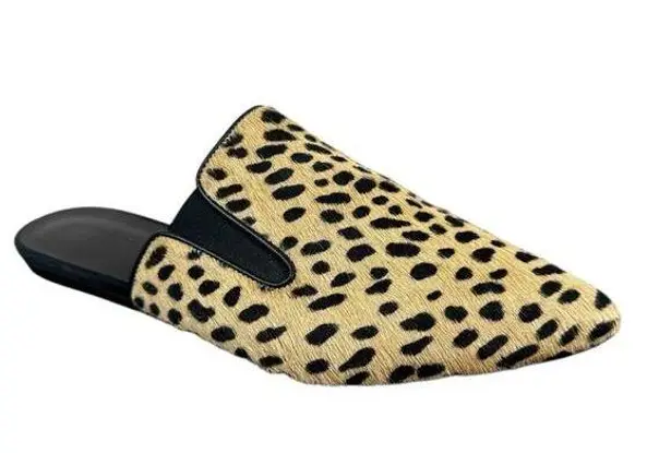 Jenni Kayne Mules Womens 37/ US 7 Pony Hair Cheetah Print Pointed Toe Shoes