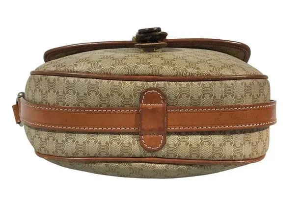 CELINE Brown Macadam Triumph Single Flap Crossbody Shoulder Bag Authentic