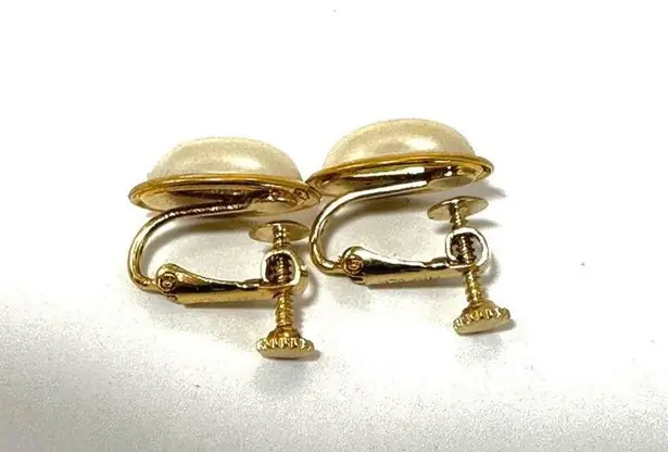 Napier faux pearl oval gold tone clip on earrings