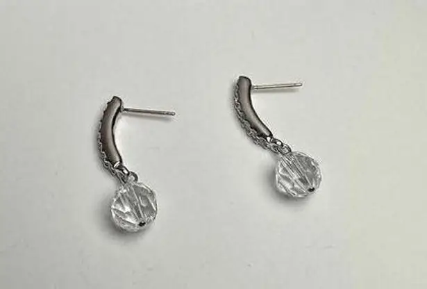 Swavorski Swarovski Crystal Bead Silver Tone Pierced Earrings (Swan Signed)