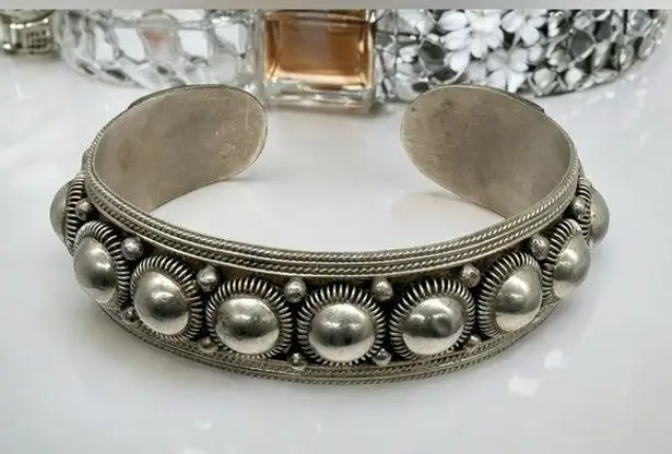 Siam Thailand Vintage Filigree Massive Silver Sterling Cuff Bracelet Pre 1948