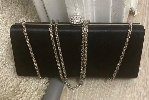 Elegant Black Clutch with Silver Chain