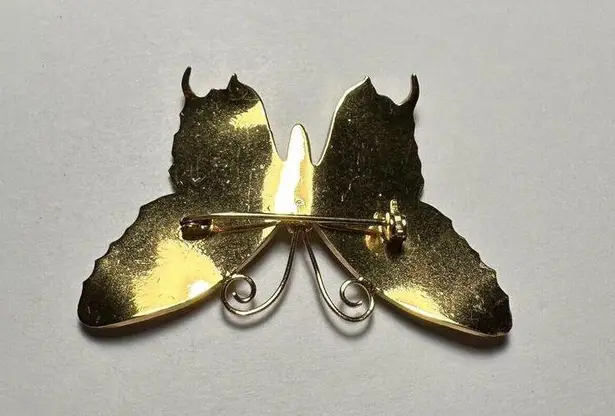 Enamel Butterfly Insect Brown & Gold Tone Brooch Pin